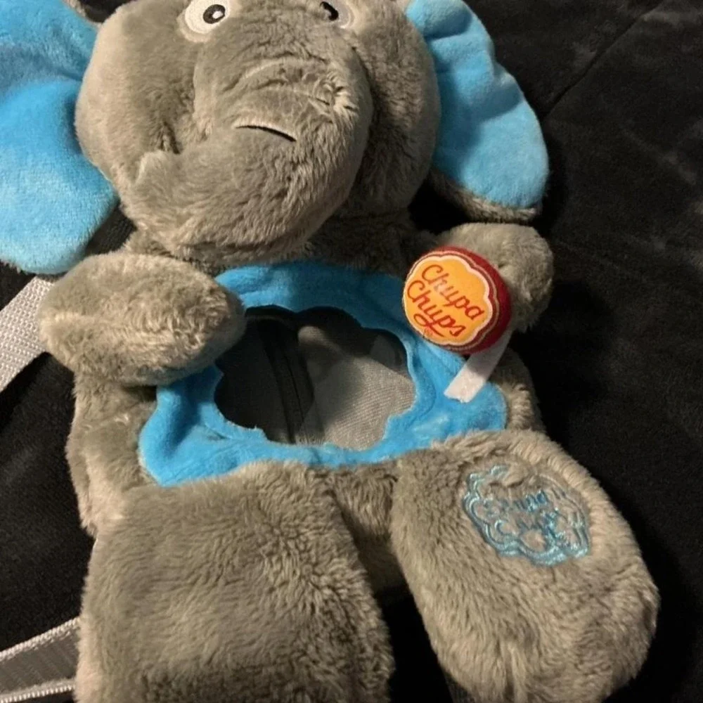 Chupa Chups Elephant Plush Backpack with Vinly Tummy in‎ Gray